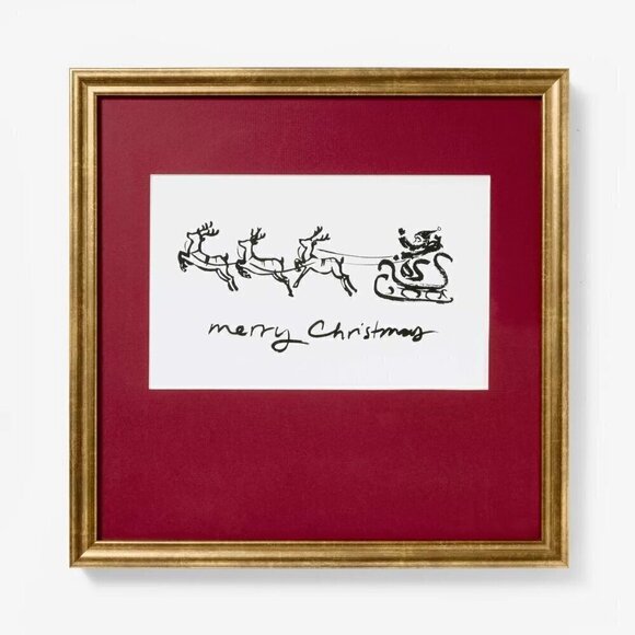 Threshold Studio McGee 14"x14" Merry Christmas Santa and Reindeer Framed Wall Ar